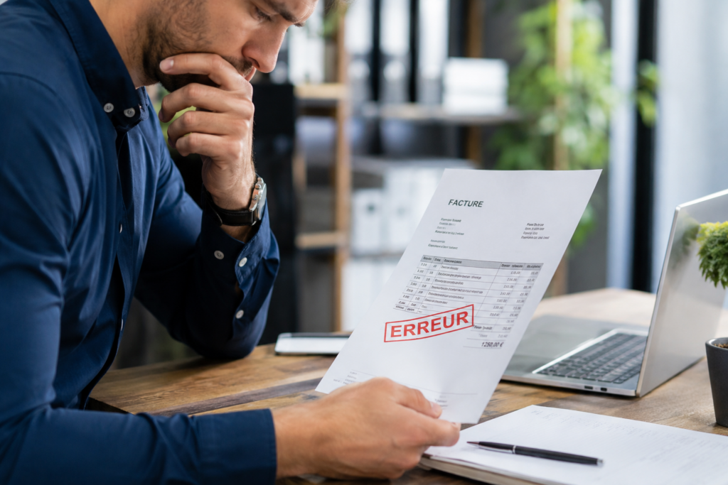 un homme devant une erreur de facturation électronique